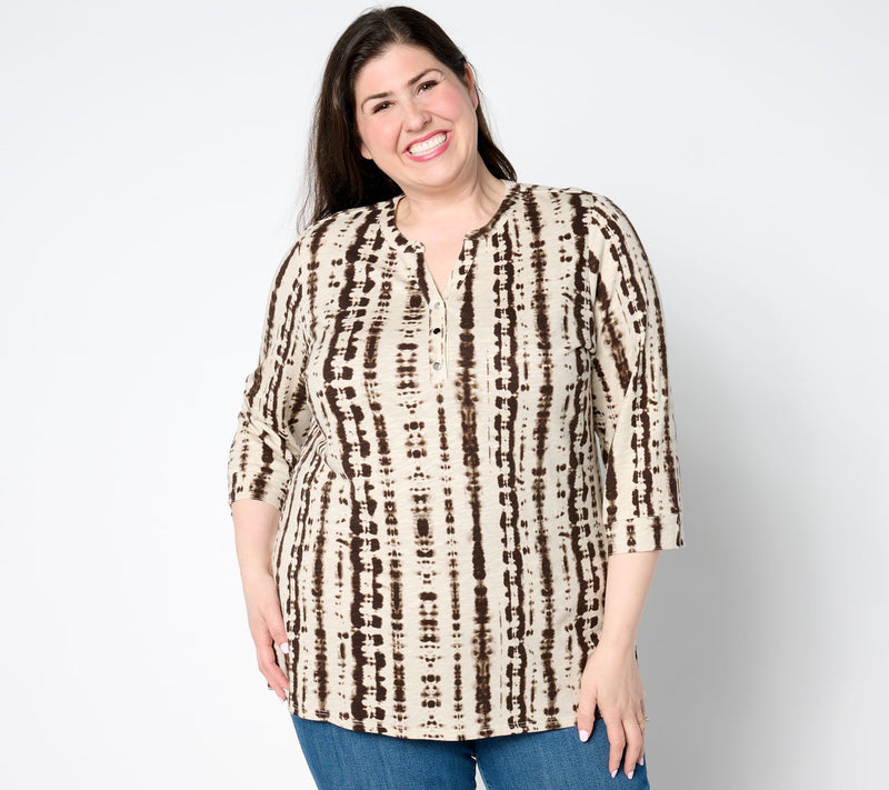 Denim & Co. Regular Texture-Knit 3/4-Sleeve Henley Tunic — View 18