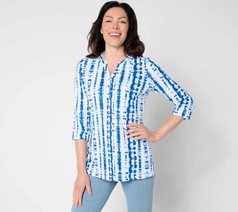 Denim & Co. Regular Texture-Knit 3/4-Sleeve Henley Tunic — View 3