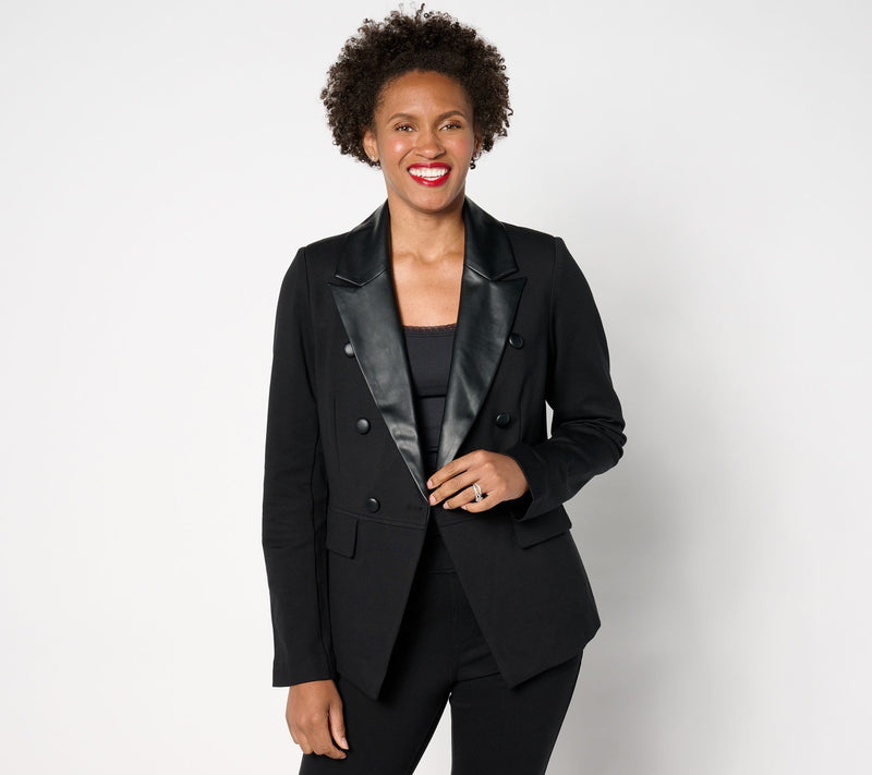 Belle by Kim Gravel Blazer with Faux Leather Trim — View 7