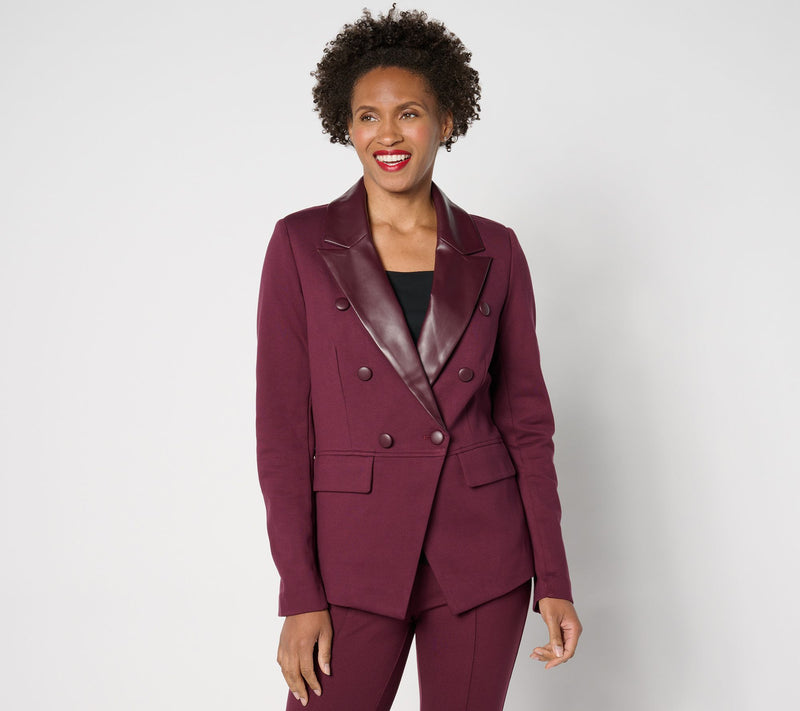 Belle by Kim Gravel Blazer with Faux Leather Trim — View 10