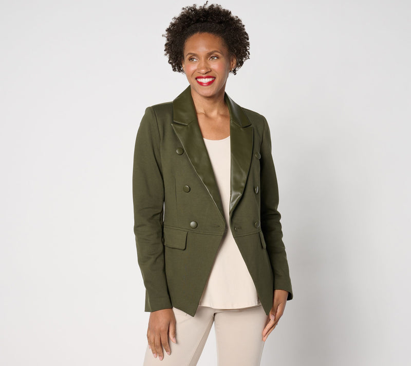 Belle by Kim Gravel Blazer with Faux Leather Trim — View 5
