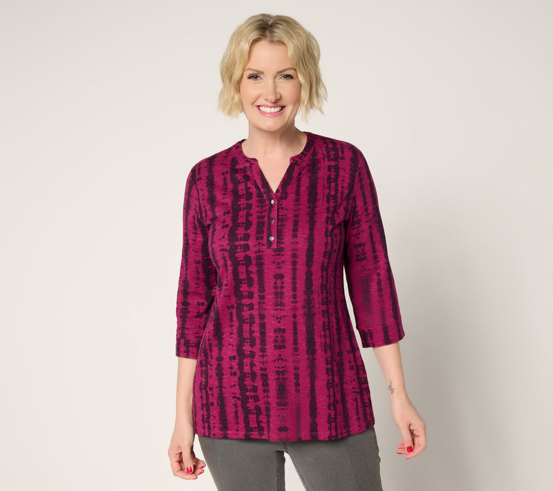 Denim & Co. Petite Texture-Knit 3/4-Sleeve Henley Tunic — View 16