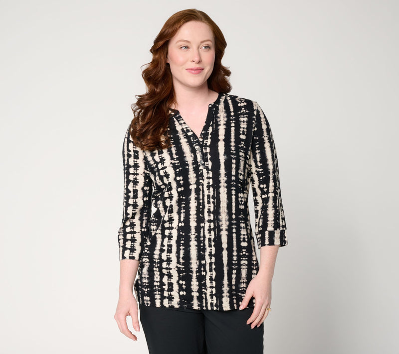 Denim & Co. Petite Texture-Knit 3/4-Sleeve Henley Tunic — View 17