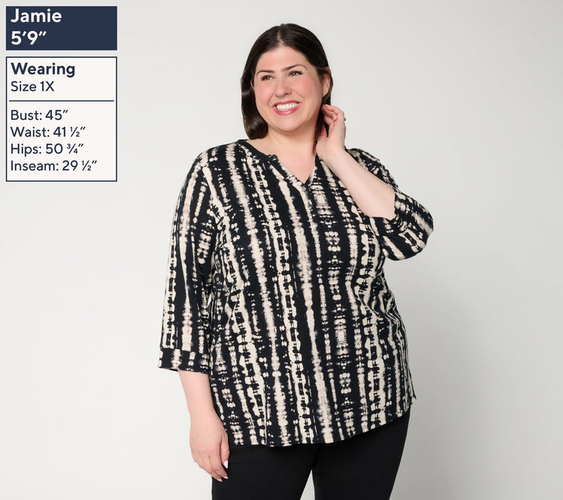 Denim & Co. Petite Texture-Knit 3/4-Sleeve Henley Tunic — View 4