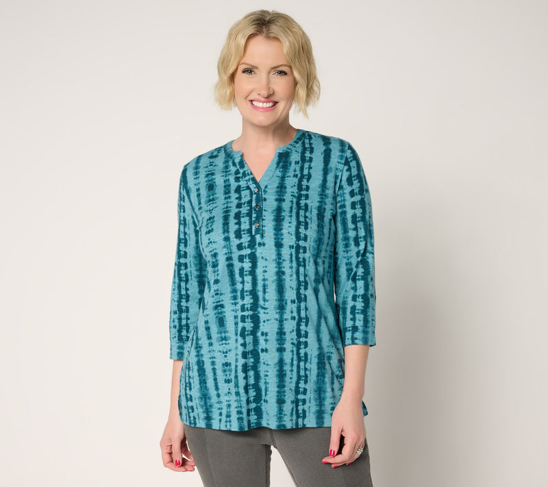 Denim & Co. Petite Texture-Knit 3/4-Sleeve Henley Tunic — View 20