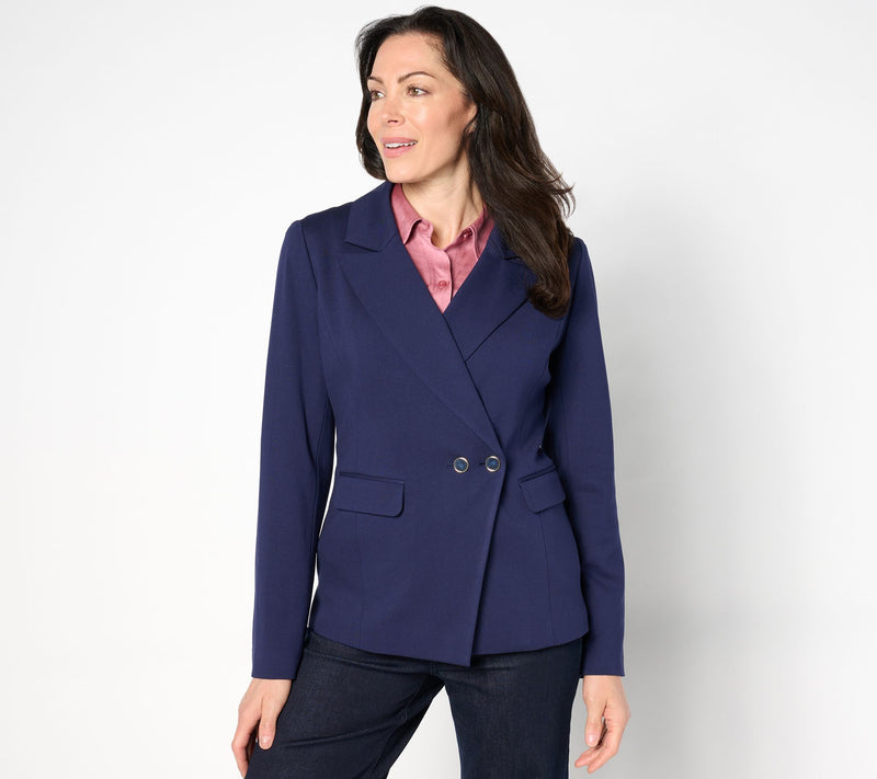 BEAUTIFUL by Lawrence Zarian Silky Ponte Double Button Blazer — View 9