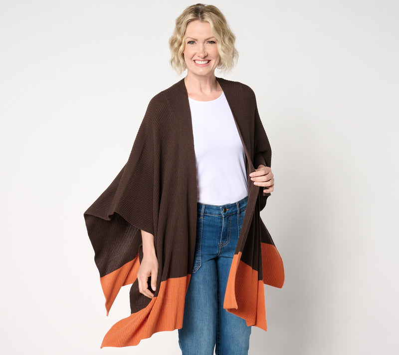 Belle by Kim Gravel Shaker Knit Color Block Ruana — View 7