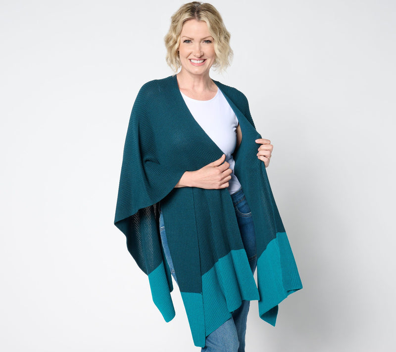 Belle by Kim Gravel Shaker Knit Color Block Ruana — View 5