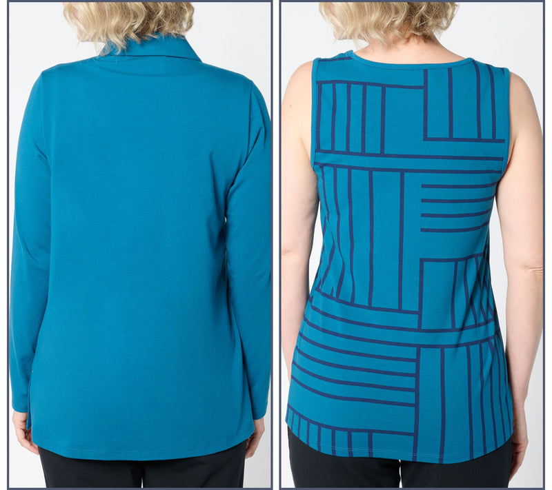 Sport Savvy Tossed Stripe Button Front Top and Tank Set — View 2
