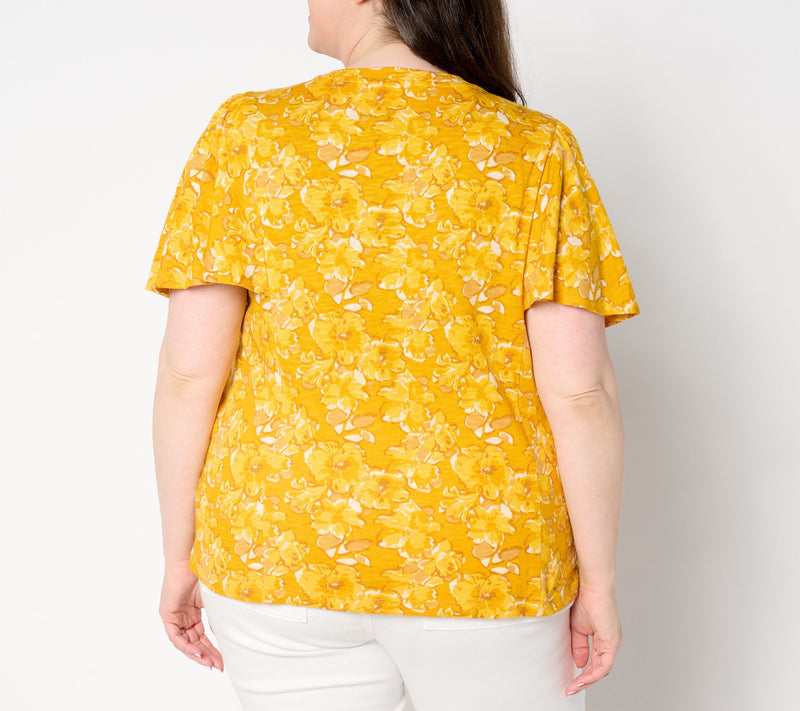 AnyBody Floral Printed Flutter Sleeve Slub Knit Top — View 2