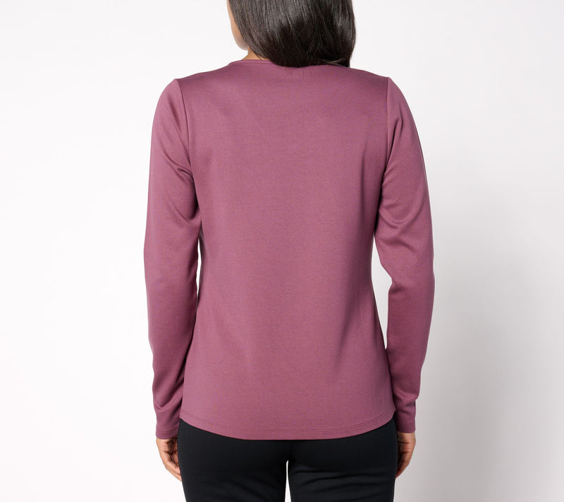 BEAUTIFUL by Lawrence Zarian Ponte V-neck Long Sleeve Seamed Top — View 8