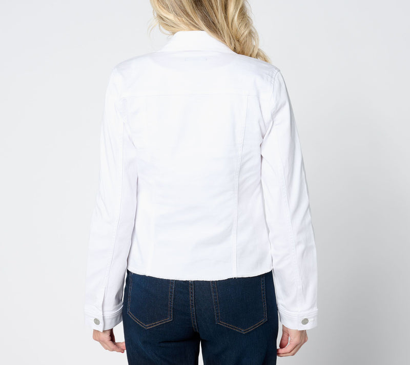NYDJ Frayed Denim Jacket - Optic White — View 2