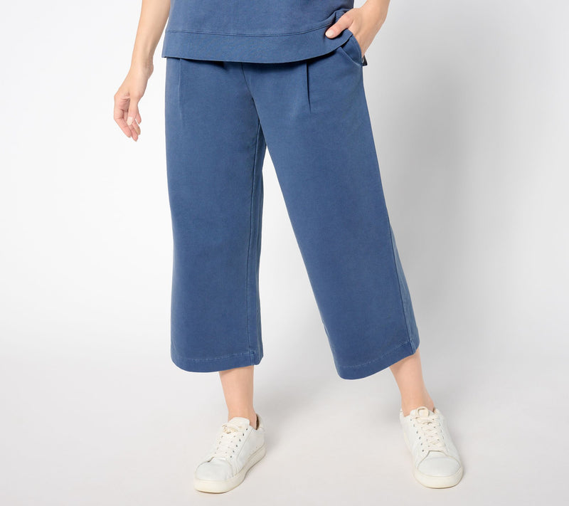 AnyBody Petite Washed French Terry Cropped Wide Leg Pant — View 5