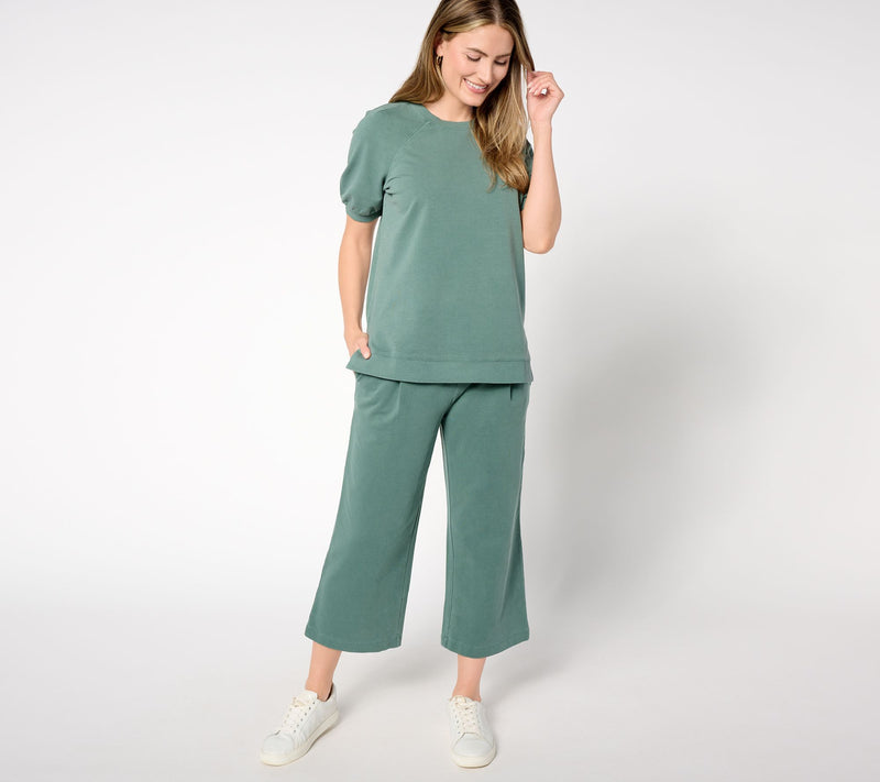 AnyBody Petite Washed French Terry Cropped Wide Leg Pant — View 11