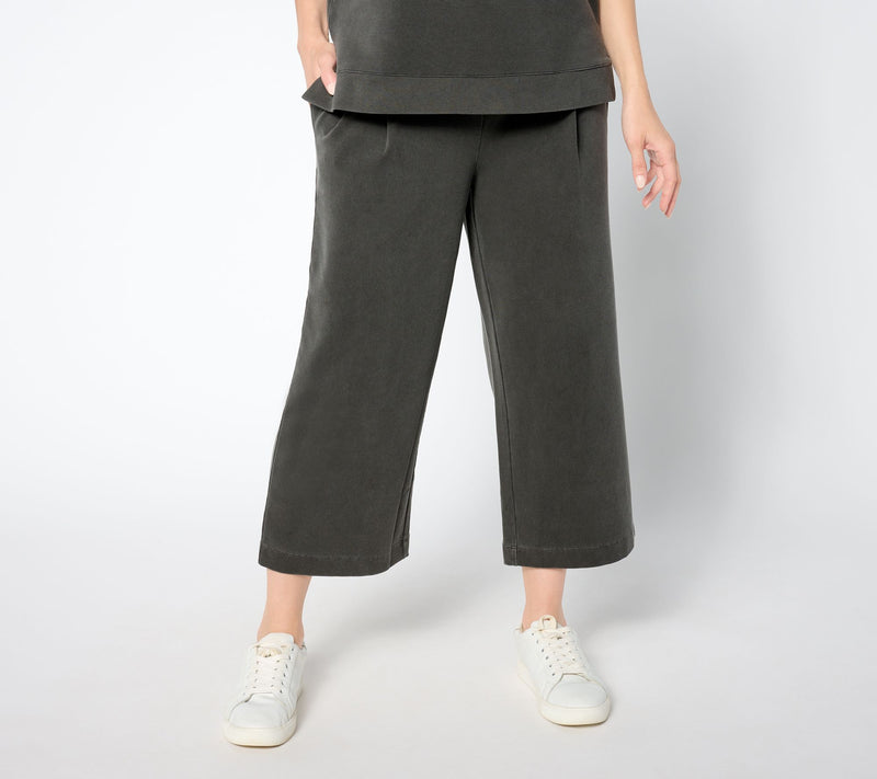 AnyBody Petite Washed French Terry Cropped Wide Leg Pant — View 9