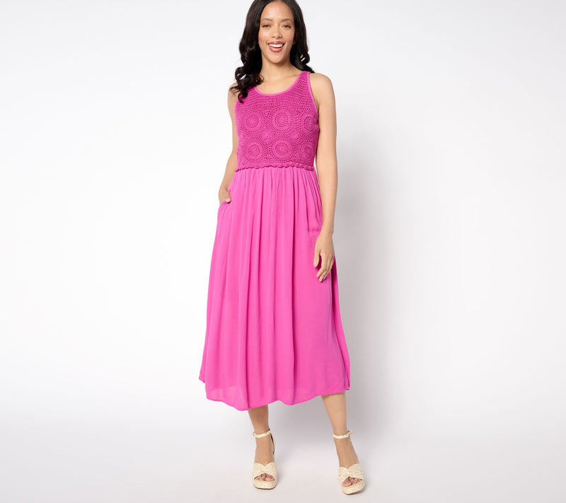 Destination 365 Regular Crinkle Chiffon Crochet Maxi Dress — View 5