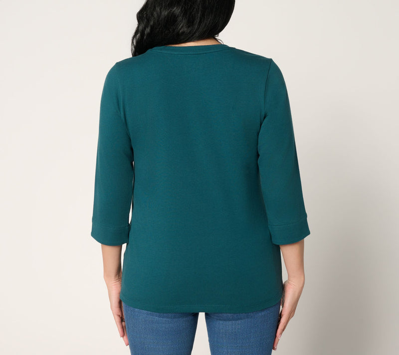 Denim & Co. Essentials Perfect Jersey Round-Neck 3/4-Sleeve Top — View 8