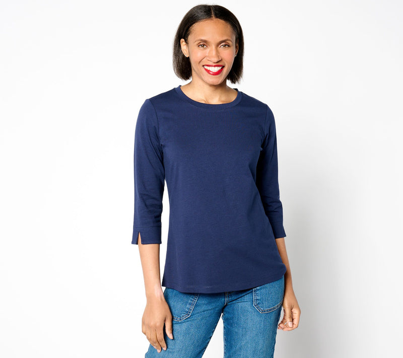 Denim & Co. Essentials Perfect Jersey Round-Neck 3/4-Sleeve Top — View 19