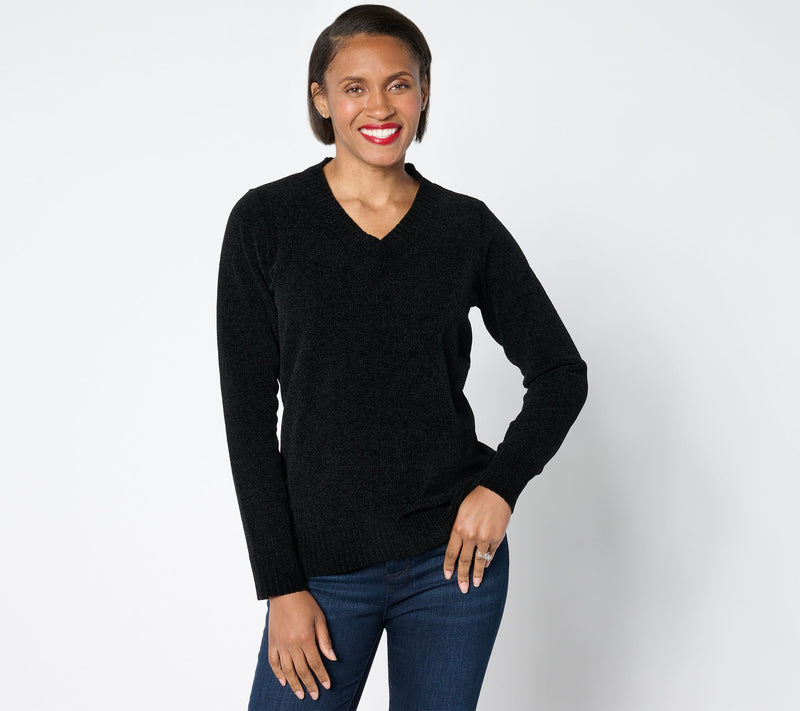 Belle by Kim Gravel Chenille V Neck High Low Sweater — View 10