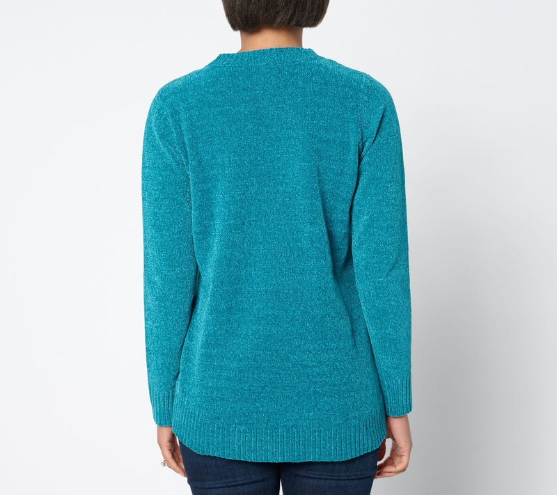 Belle by Kim Gravel Chenille V Neck High Low Sweater — View 2