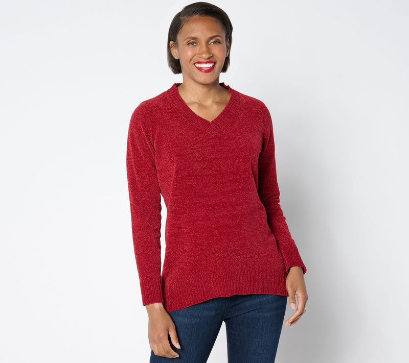 Belle by Kim Gravel Chenille V Neck High Low Sweater — View 12