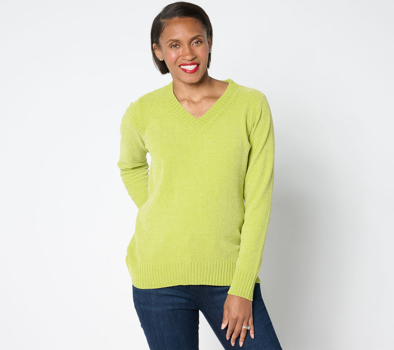 Belle by Kim Gravel Chenille V Neck High Low Sweater — View 14