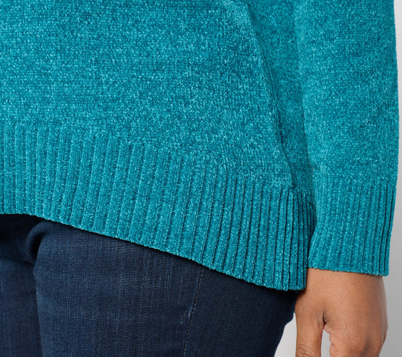 Belle by Kim Gravel Chenille V Neck High Low Sweater — View 4