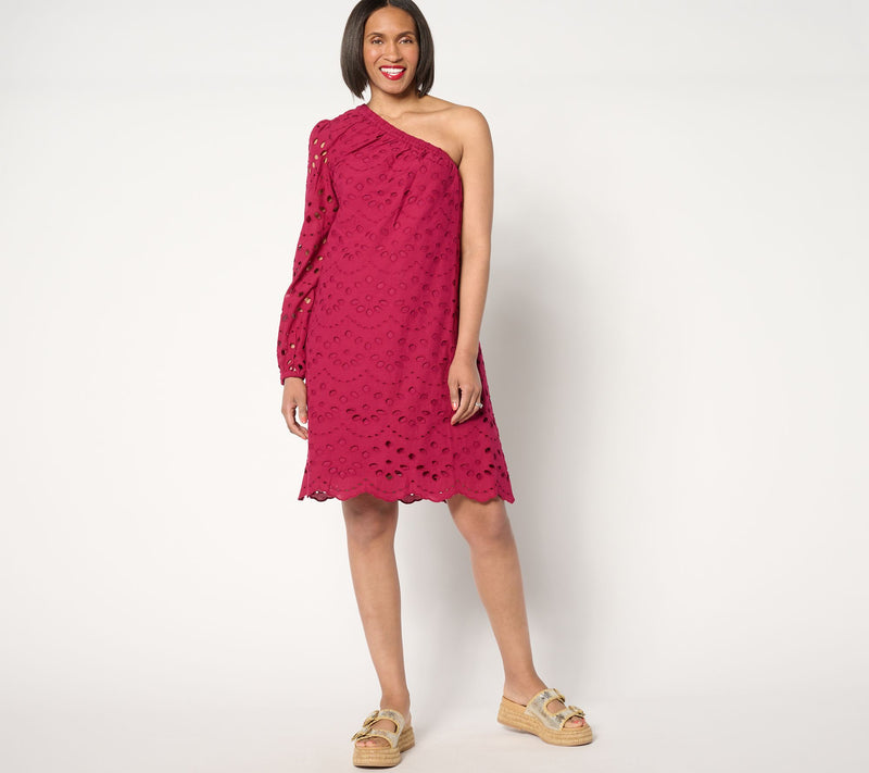 Destination 365 Petite One Shoulder Eyelet Shift Dress — Main view