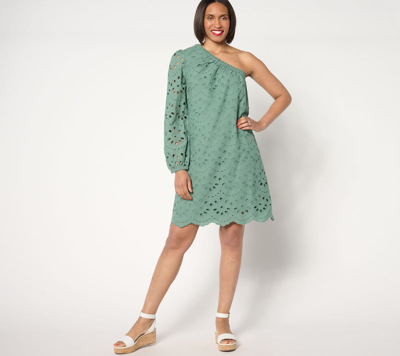 Destination 365 Petite One Shoulder Eyelet Shift Dress — View 5