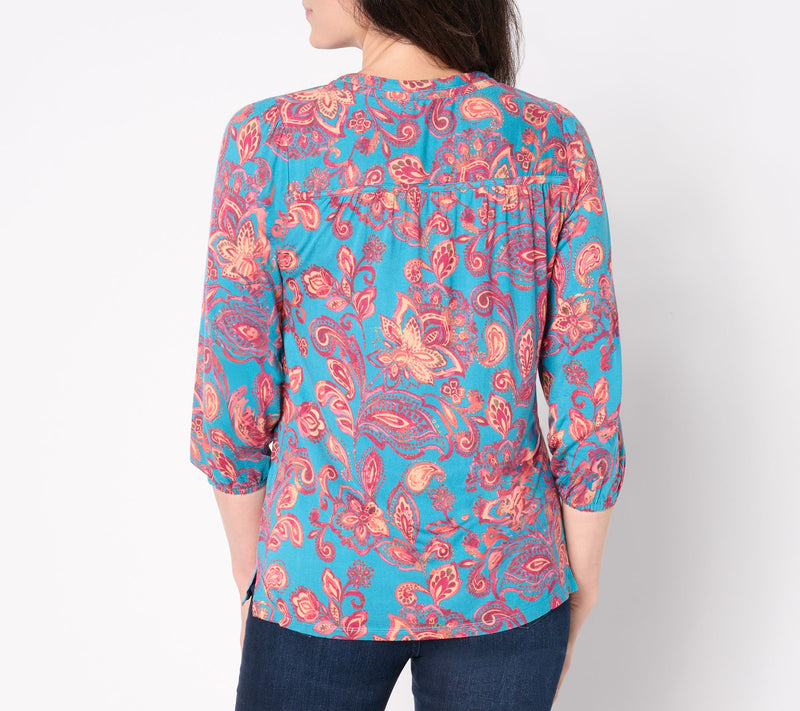 Belle by Kim Gravel Rayon Spandex Fall Flora 3/4 Sleeve Top — View 2
