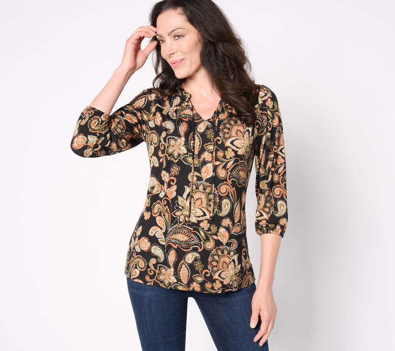 Belle by Kim Gravel Rayon Spandex Fall Flora 3/4 Sleeve Top — View 10