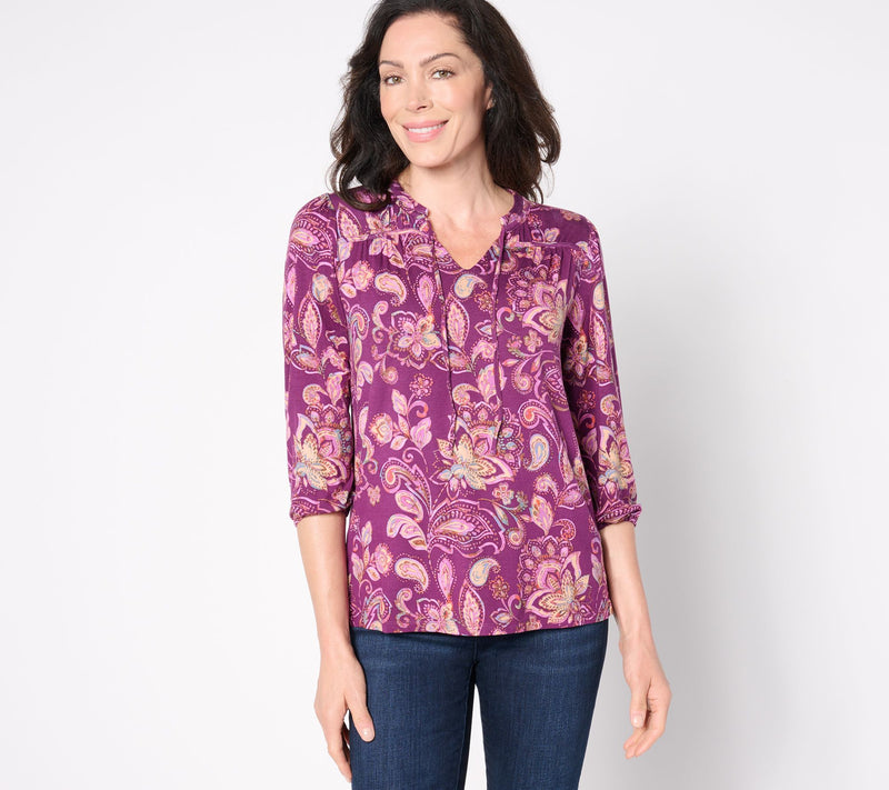 Belle by Kim Gravel Rayon Spandex Fall Flora 3/4 Sleeve Top — View 11