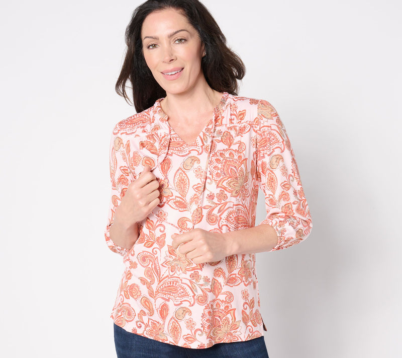 Belle by Kim Gravel Rayon Spandex Fall Flora 3/4 Sleeve Top — View 12