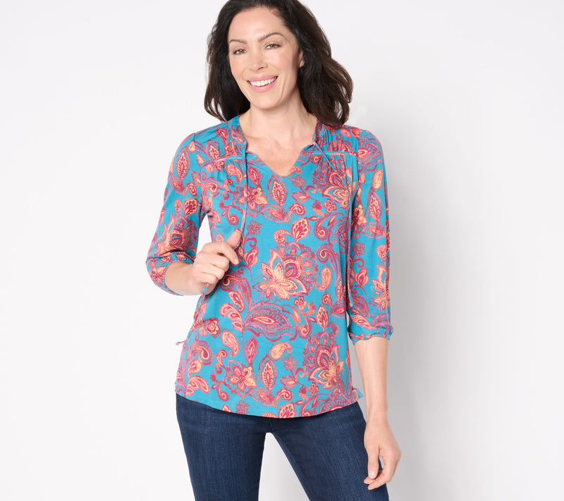 Belle by Kim Gravel Rayon Spandex Fall Flora 3/4 Sleeve Top — Main view