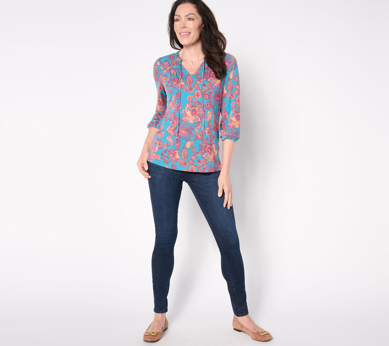 Belle by Kim Gravel Rayon Spandex Fall Flora 3/4 Sleeve Top — View 3
