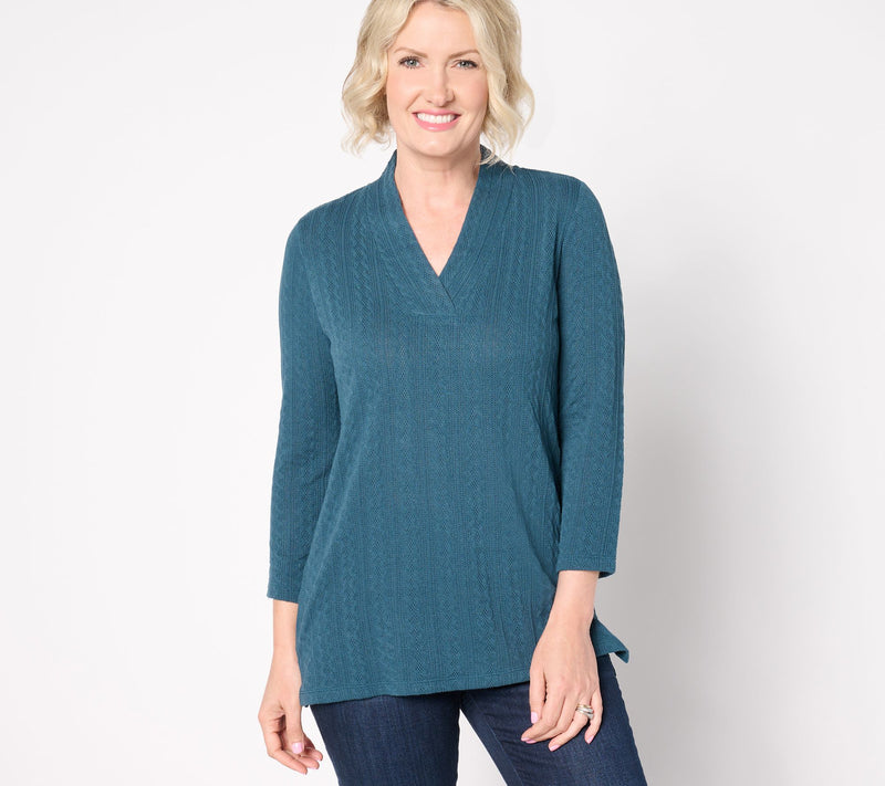 Belle by Kim Gravel Textured Cable Crossover V Neck Top — View 12