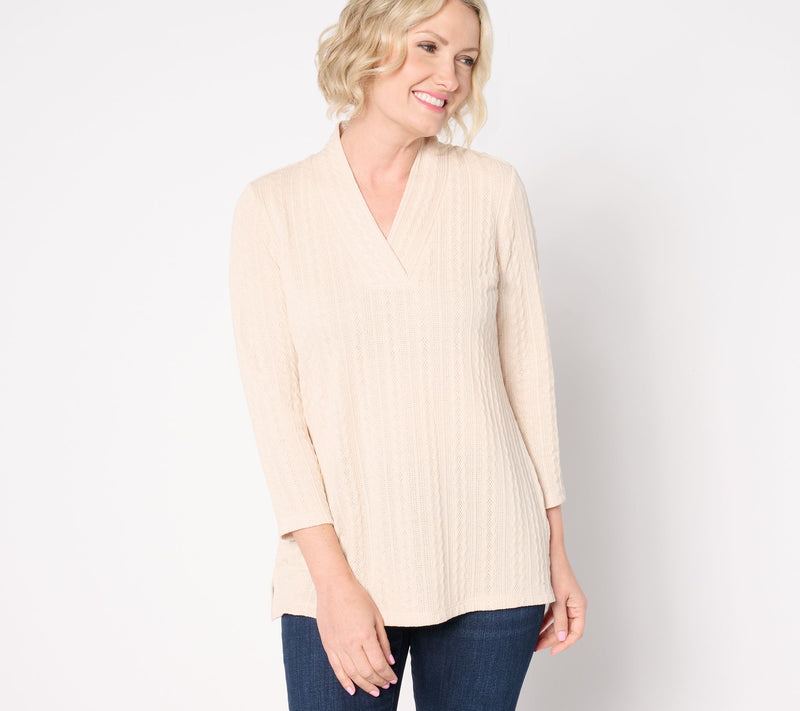 Belle by Kim Gravel Textured Cable Crossover V Neck Top — View 13