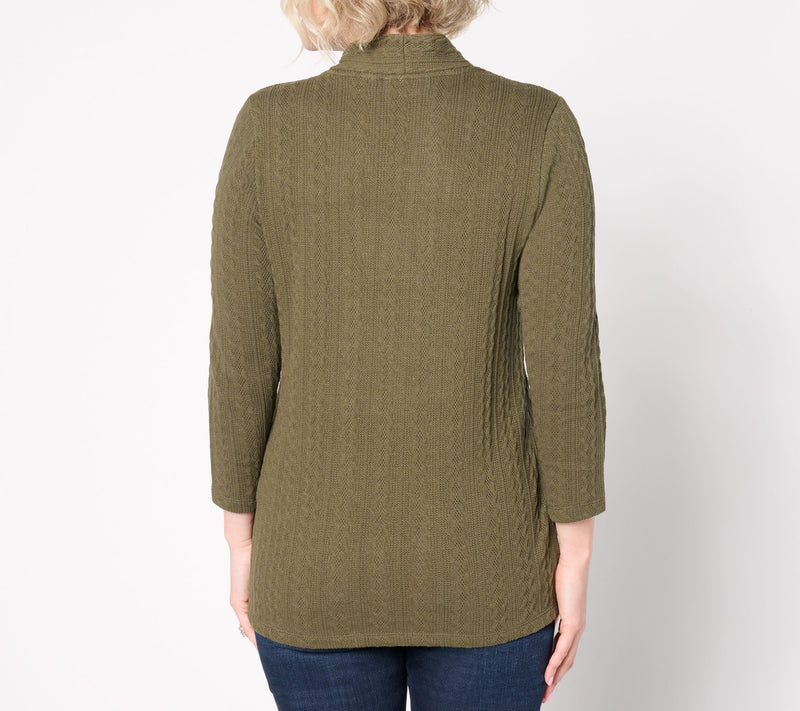 Belle by Kim Gravel Textured Cable Crossover V Neck Top — View 2