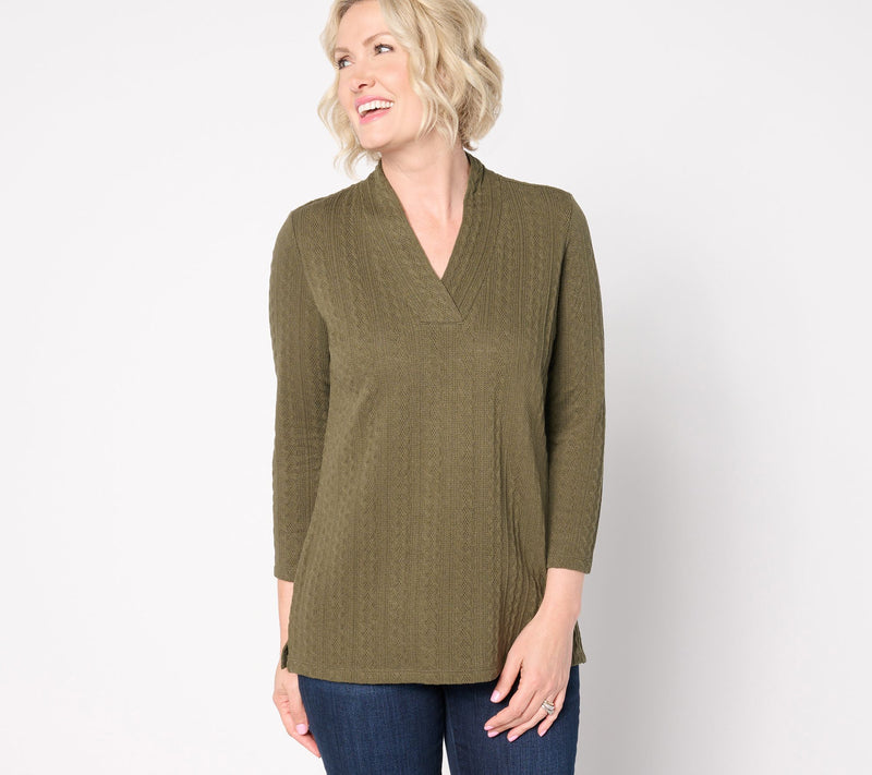 Belle by Kim Gravel Textured Cable Crossover V Neck Top — Main view
