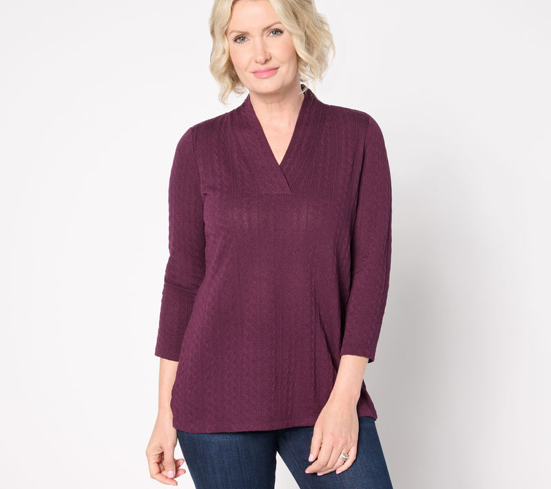 Belle by Kim Gravel Textured Cable Crossover V Neck Top — View 14