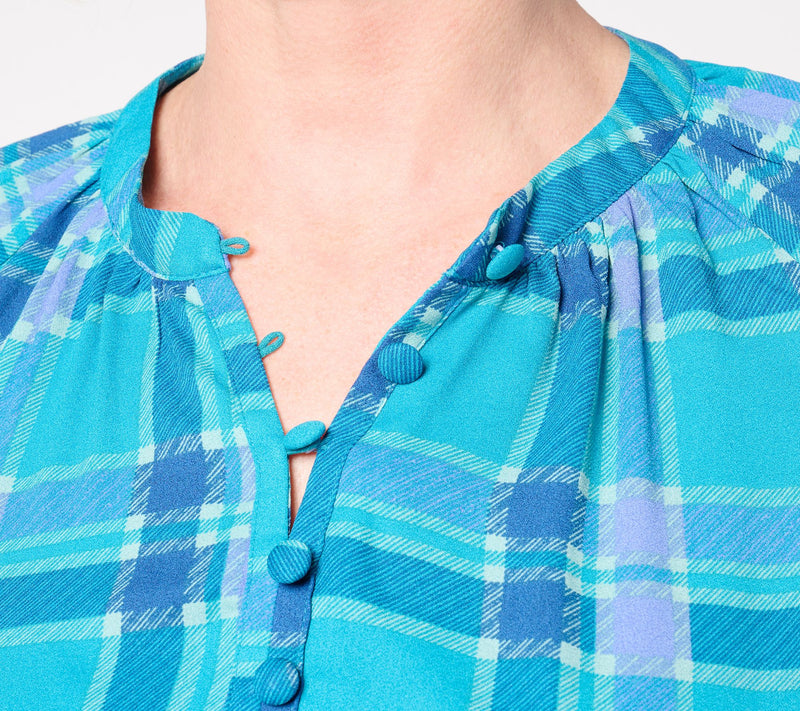 Belle by Kim Gravel Blurred Plaid Henley Blouse — View 4