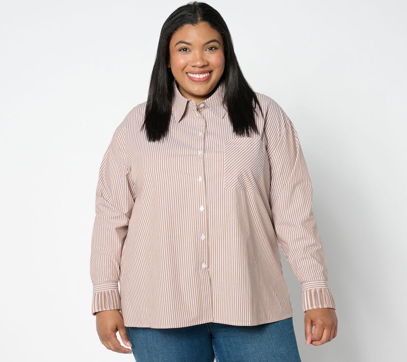 Women with Control Regular Woven Button Front Shirt w/ Pleated Cuffs — View 9
