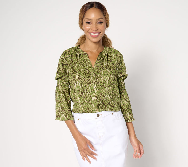 Belle by Kim Gravel Falling for Filigree Button-Front Blouse — View 9