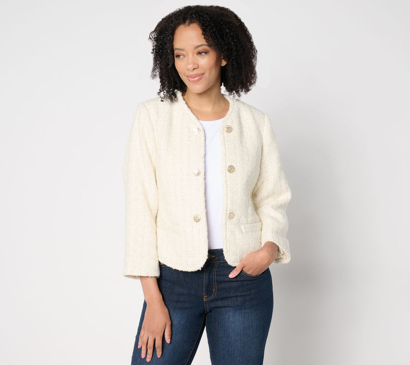 Isaac Mizrahi Live! Woven Tweed Lady Jacket with Pockets — View 13