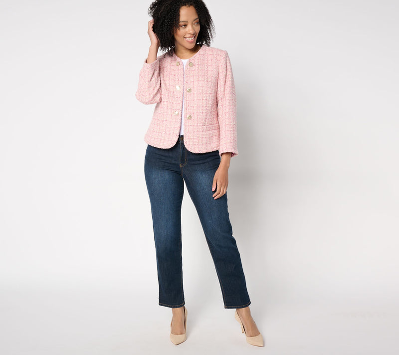 Isaac Mizrahi Live! Woven Tweed Lady Jacket with Pockets — View 3