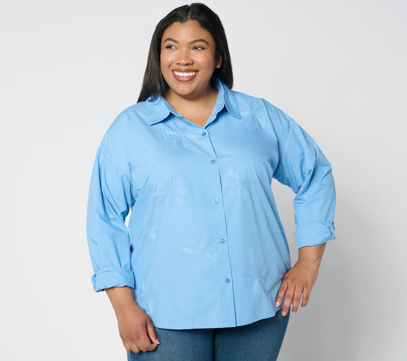Isaac Mizrahi Live! Sequin Embellished Cotton Poplin Shirt — View 12