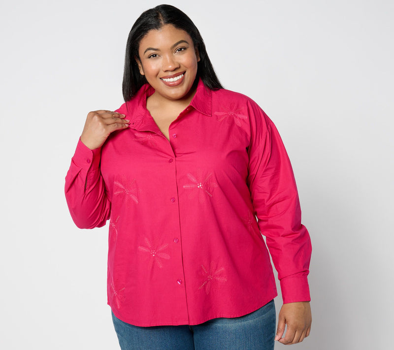Isaac Mizrahi Live! Sequin Embellished Cotton Poplin Shirt — View 13
