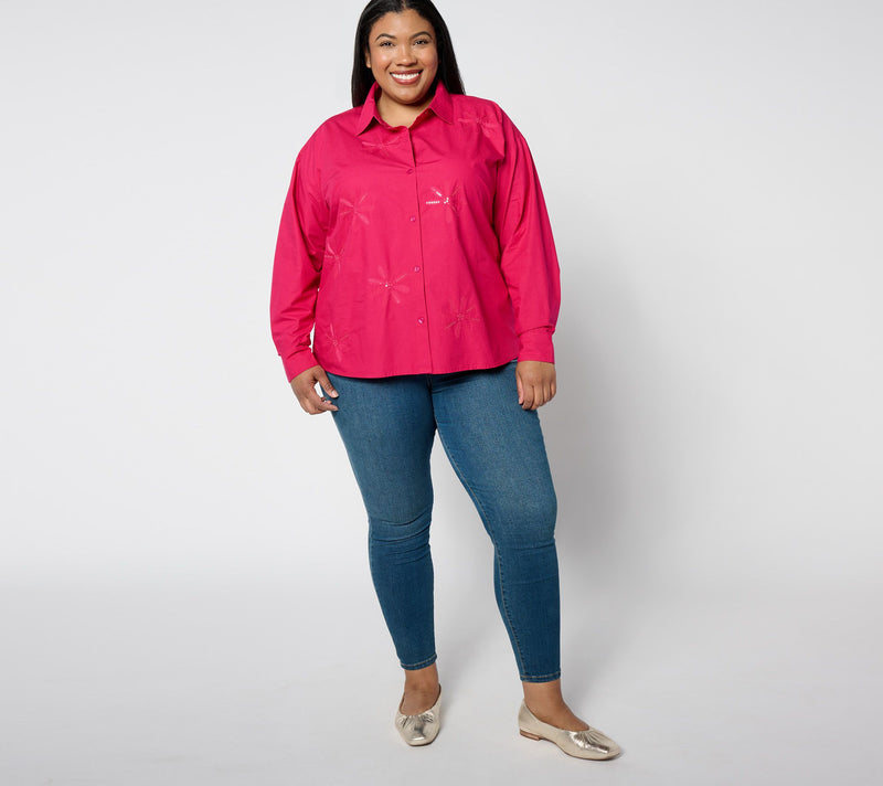 Isaac Mizrahi Live! Sequin Embellished Cotton Poplin Shirt — View 3