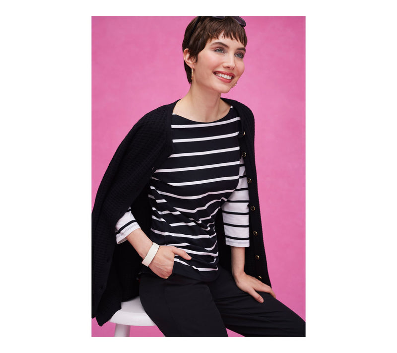 Isaac Mizrahi Live! 3/4 Sleeve Yarn Dye Stripe Boat Neck Top — View 7