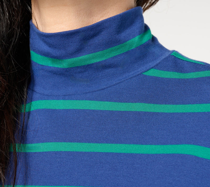 Isaac Mizrahi Live! Elbow Sleeve Yarn Dye Stripe Mock Neck Top — View 8